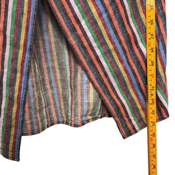 Madewell Rainbow Stripe Overlay Faux Wrap Midi Skirt Linen Cotton Retro Medium - Picture 11 of 12